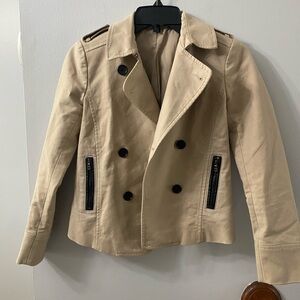 Ann Taylor Beige Double-Breasted peplum Trench Coat with leather details